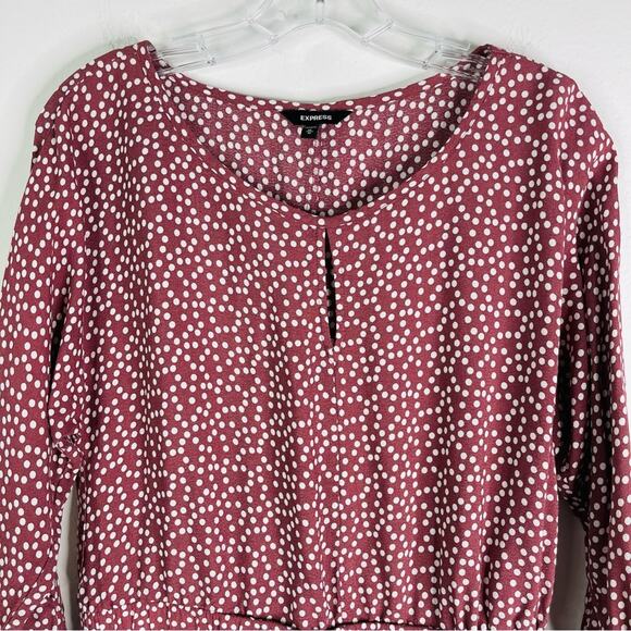 Express pink white polka dot popover peplum preppy office top medium - Picture 2 of 7